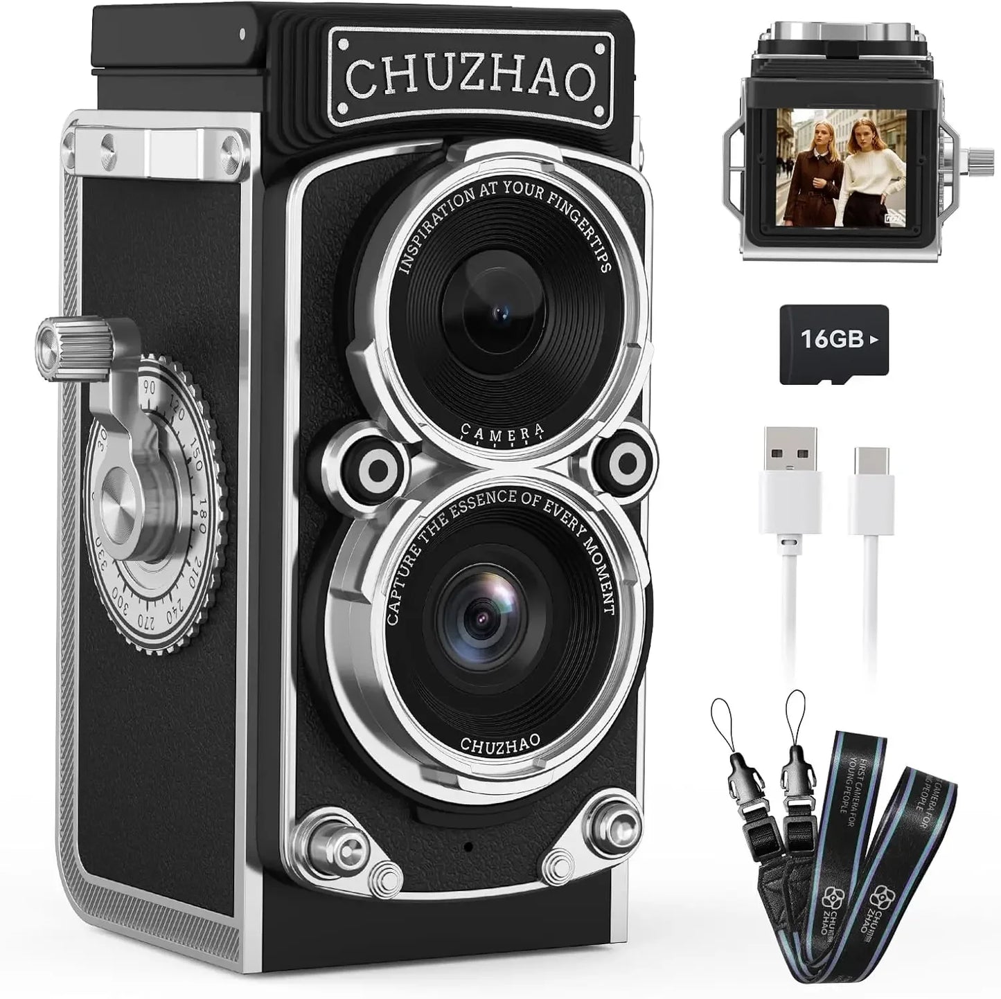 CHUZHAO Vintage Mini Digital Camera Autofocus 12MP, 1080P FHD Video Vlogging Portable Camera for Christmas Birthday Ideal Gift