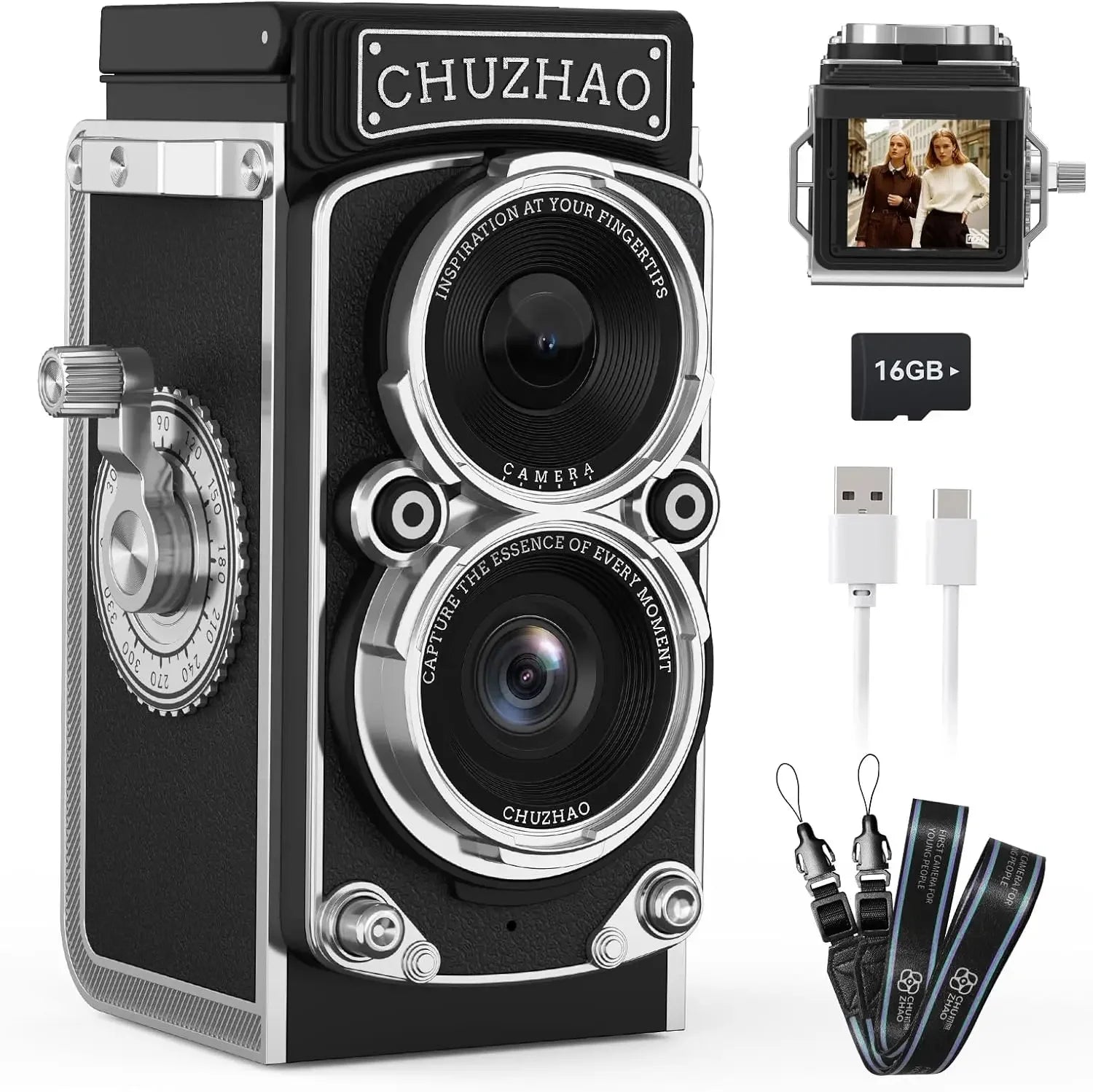 CHUZHAO Vintage Mini Digital Camera Autofocus 12MP, 1080P FHD Video Vlogging Portable Camera for Christmas Birthday Ideal Gift
