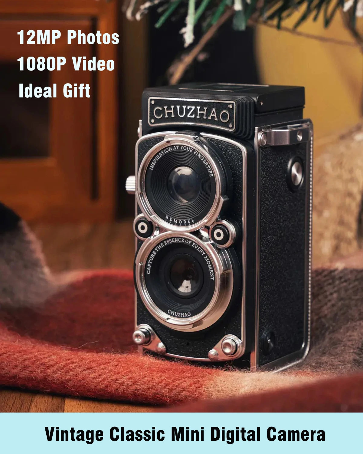 CHUZHAO Vintage Mini Digital Camera Autofocus 12MP, 1080P FHD Video Vlogging Portable Camera for Christmas Birthday Ideal Gift